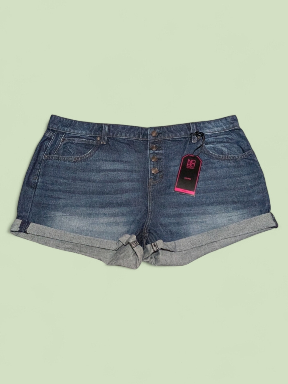 No Boundaries Dark Blue Denim Cuffed Low Rise Jean Shorts